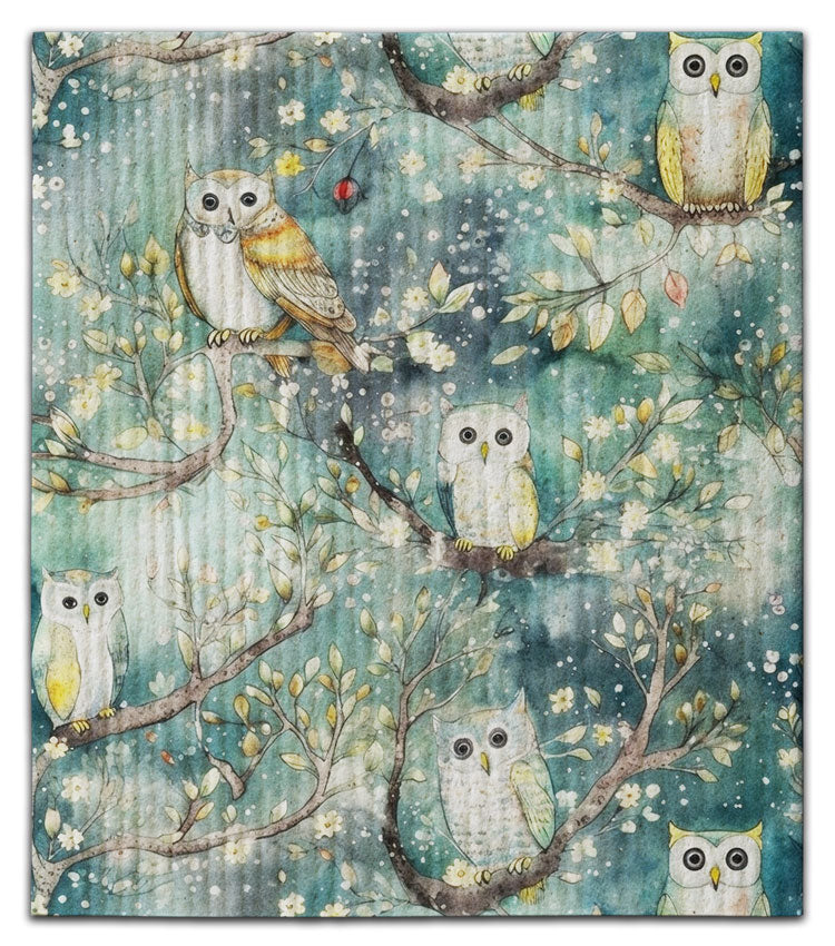 Owls (Multi) on Branches Dishcloth