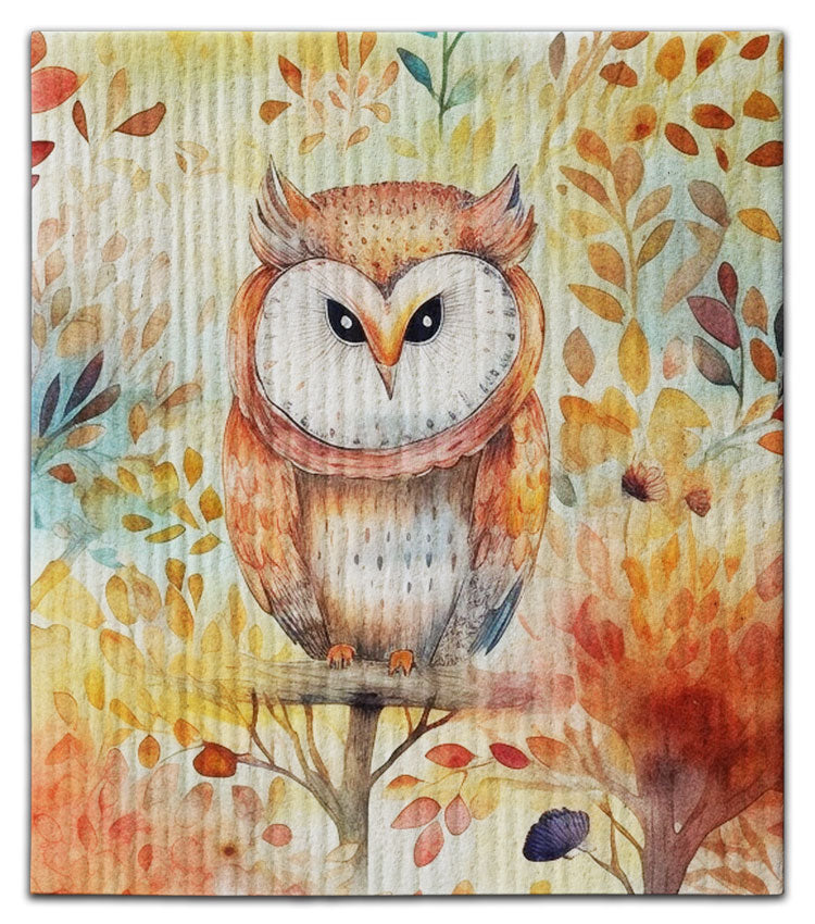 Owl Brown on Branch Dishcloth