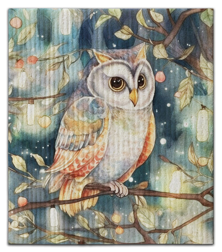 Owl (1) on Branch w/Lights Dishcloth