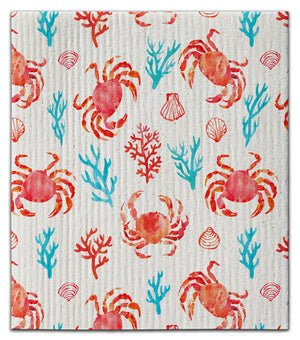 Red Crab with Blue & Red Coral Dishcloth