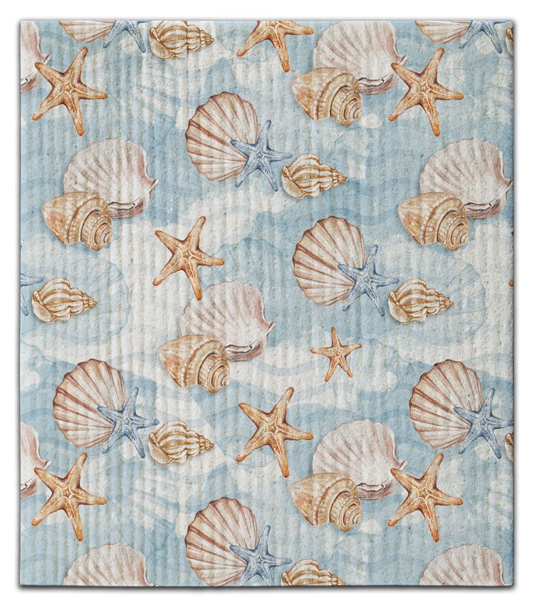 Shells Beige w/1 Blue Starfish Dishcloth