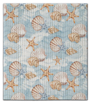 Shells Beige w/1 Blue Starfish Dishcloth