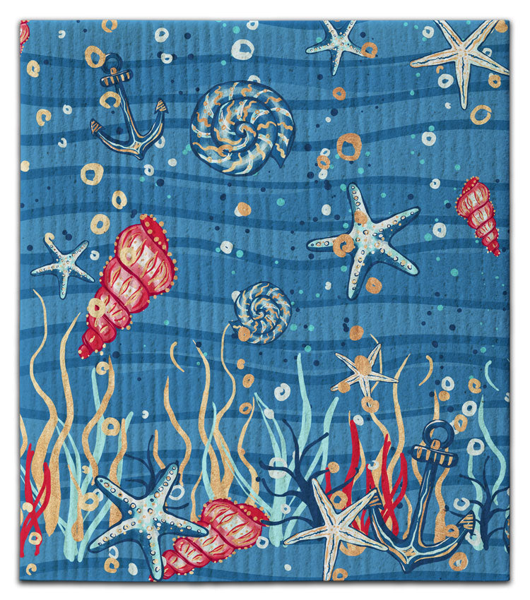 Underwater Shells Dark Waves Dishcloth