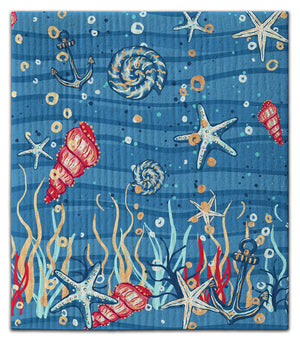 Underwater Shells Dark Waves Dishcloth