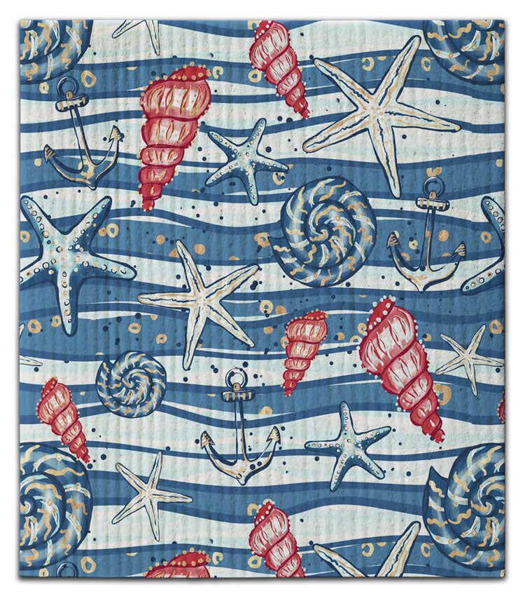 Underwater Shells Light 2 Tone Waves Dishcloth