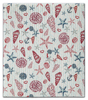 Shells and Hearts Red & Blue Dishcloth
