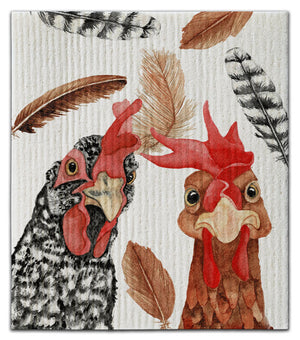 Chickens (2) with Feathers Dishcloth