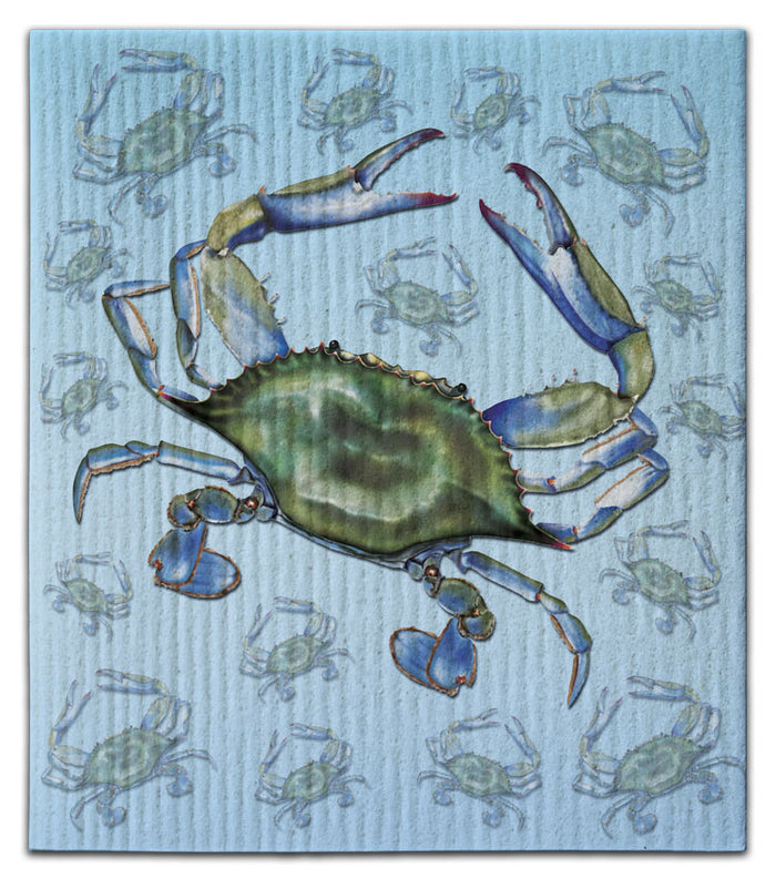 Blue & Green Crab w/ Same Crab Background Dishcloth