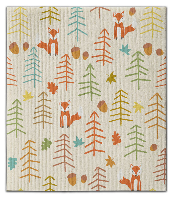 Fox, Leaves & Trees Dishcloth