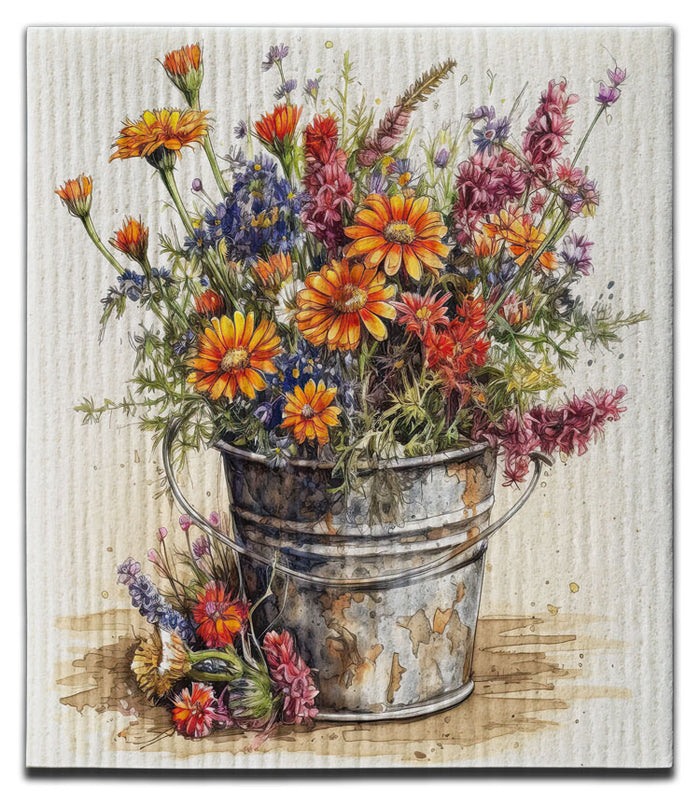 Bucket of Flowers Dishcloth