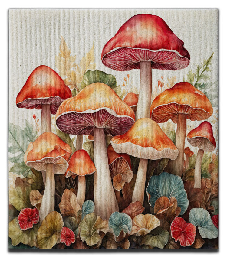 Mushrooms w/Flowers Dishcloth