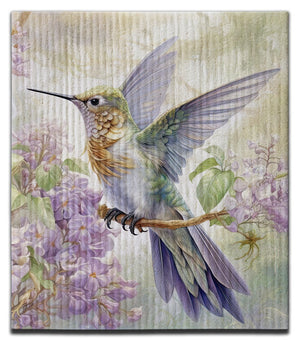 Hummingbird Lavendar on Flower Branch Dishcloth