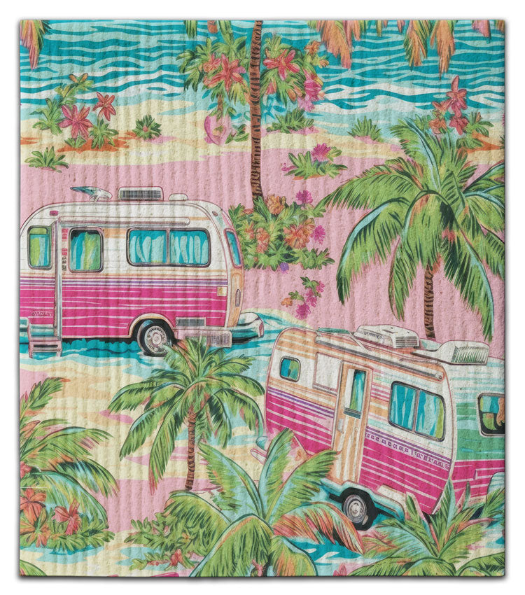 Camper Pink (2) w/ Palm Trees Dishcloth