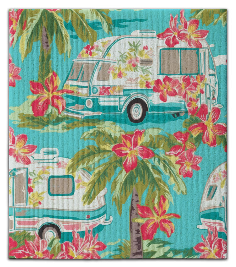 Camper Teal w/ Hibiscus Dishcloth