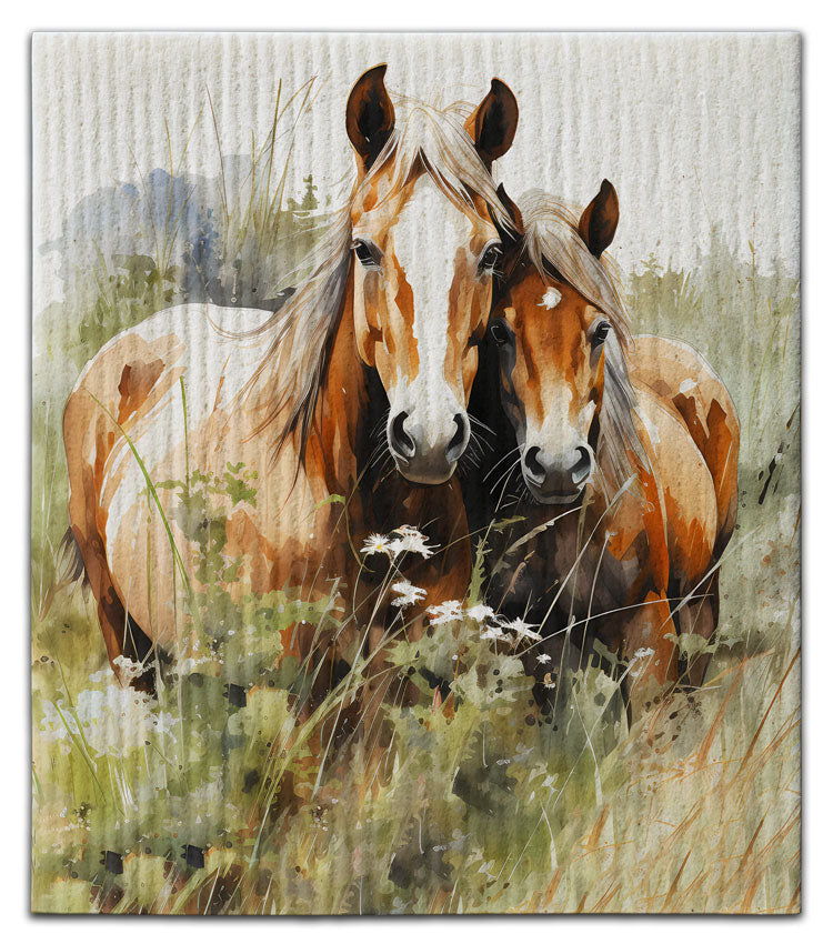 Horses brown (2) in Field Dishcloth