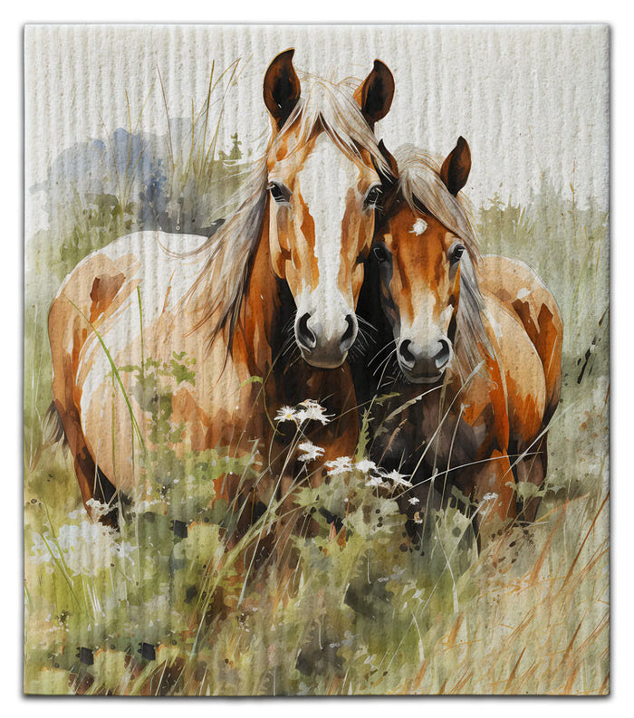 Horses brown (2) in Field Dishcloth