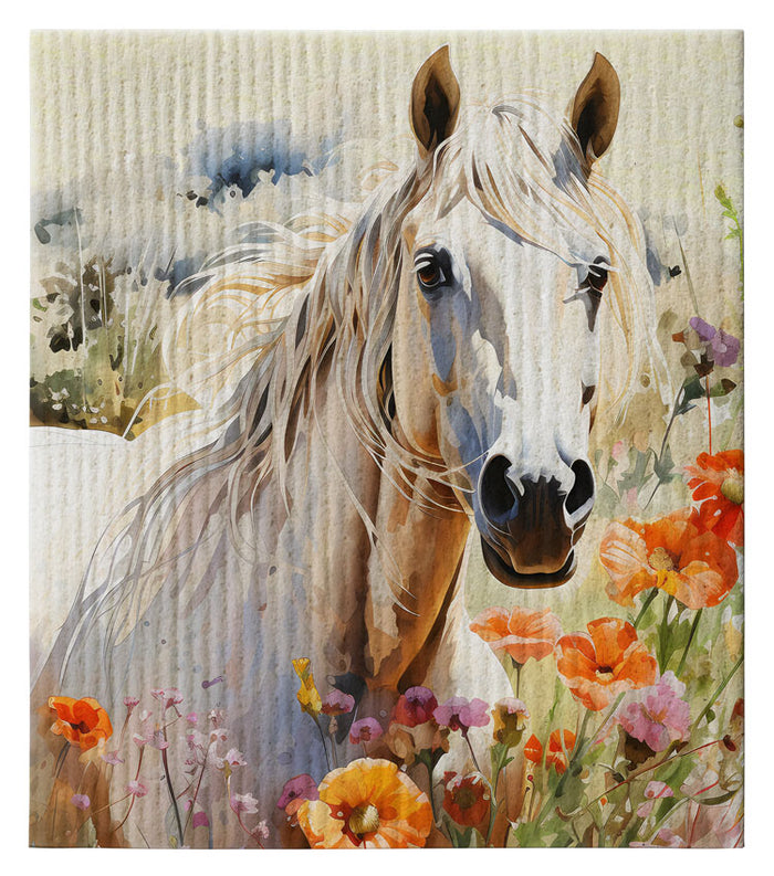Horse White (1) in Field Dishcloth