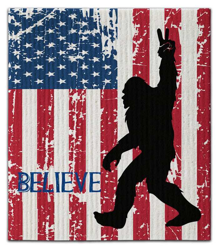 Bigfoot American Flag Believe Dishcloth