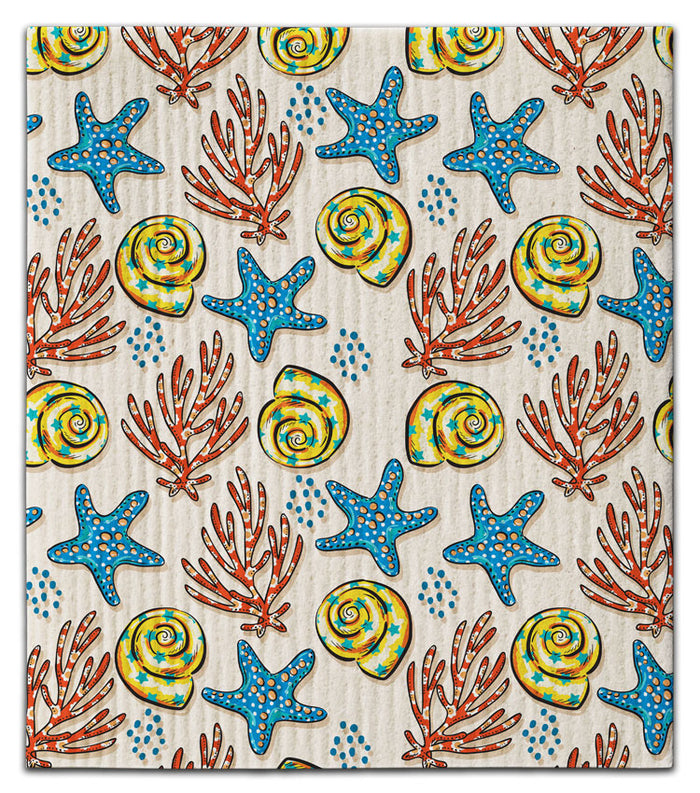 Yellow Shells w/Blue Starfishsh Dishcloth