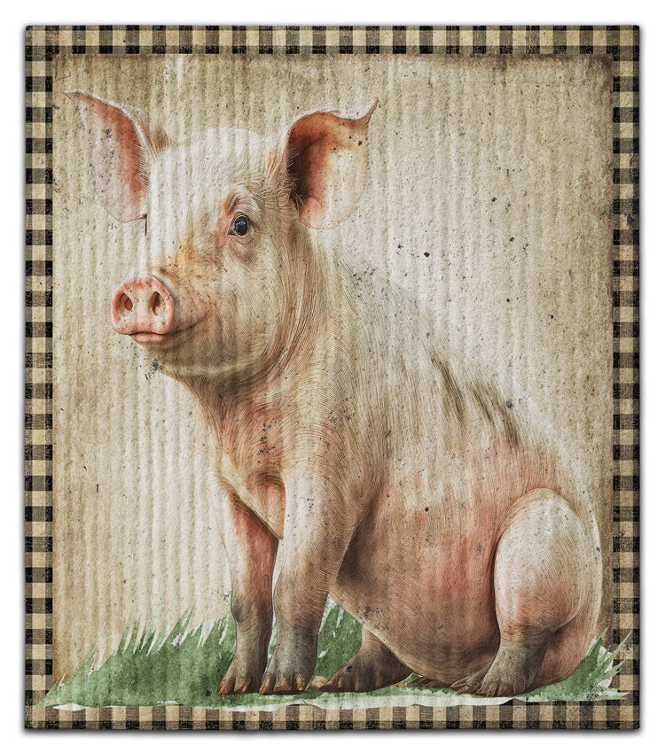 Pig with Plaid Border Dishcloth
