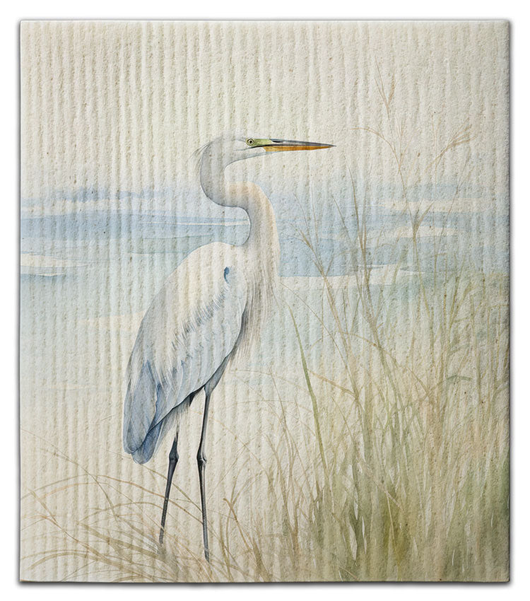 White Egret on Beach Dishcloth