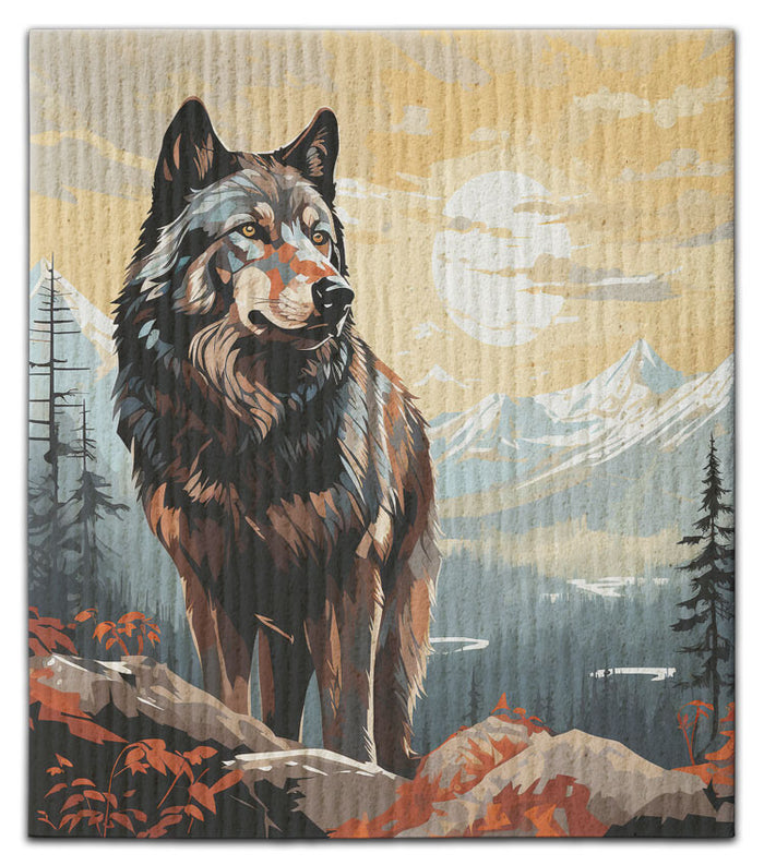 Wolf On Mountian Dishcloth
