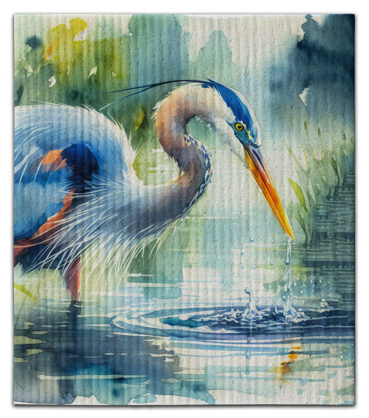 Drinking Water Heron Dishcloth