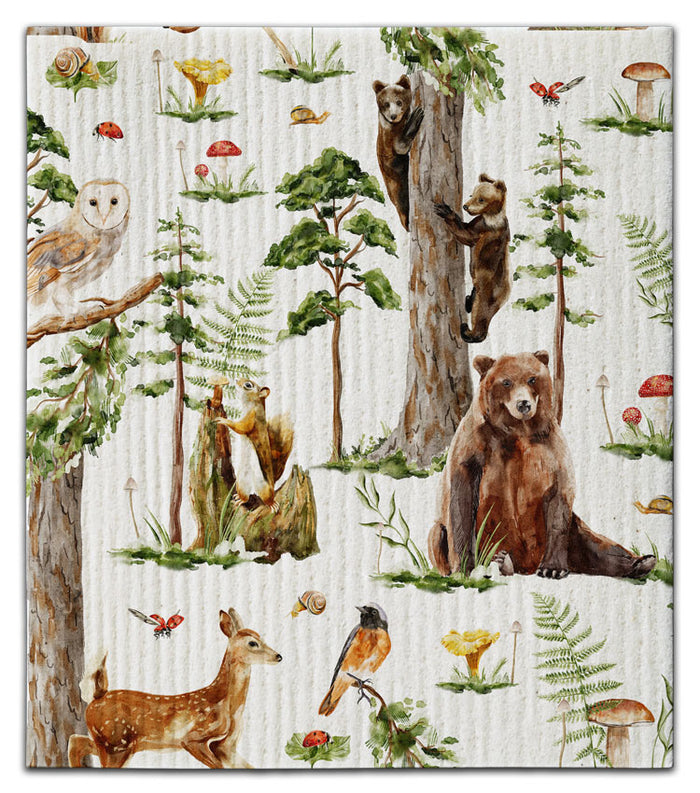 Woodland Animals w/Trees Dishcloth