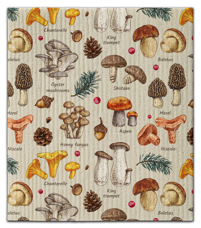 Mushrooms w/Names Dishcloth