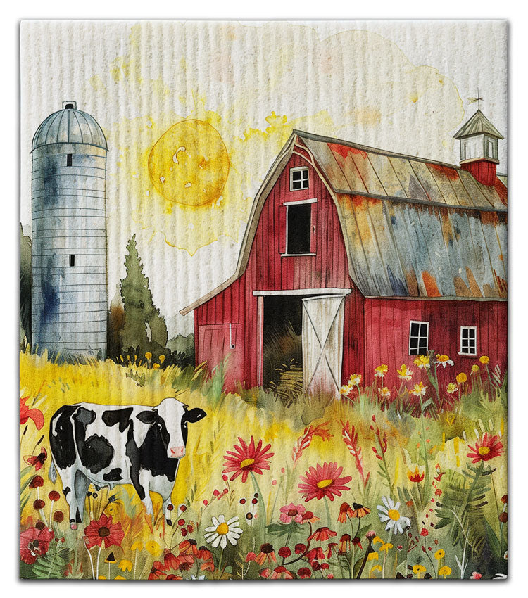 Cow & Barn Dishcloth