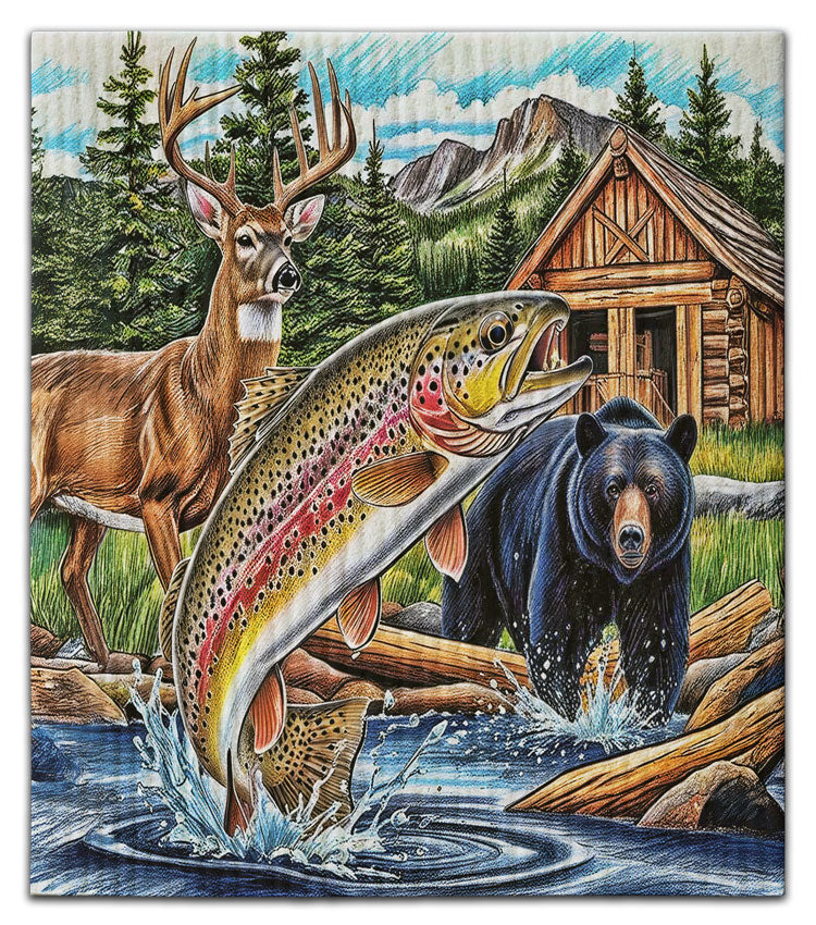 Fish, Bear & Deer Dishcloth