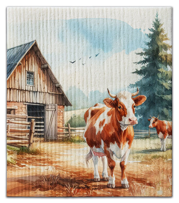 Two Cows & Barn Dishcloth