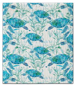Turtle Blue/Green w/Seaweed Dishcloth