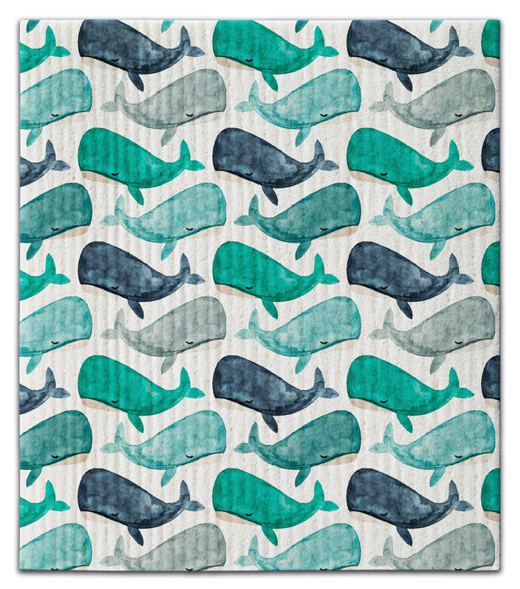 Teal Whales Dishcloth