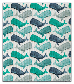 Teal Whales Dishcloth