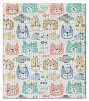Cat & Fish Multi Color Dishcloth