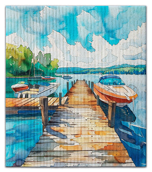 Boat at Dock Dishcloth