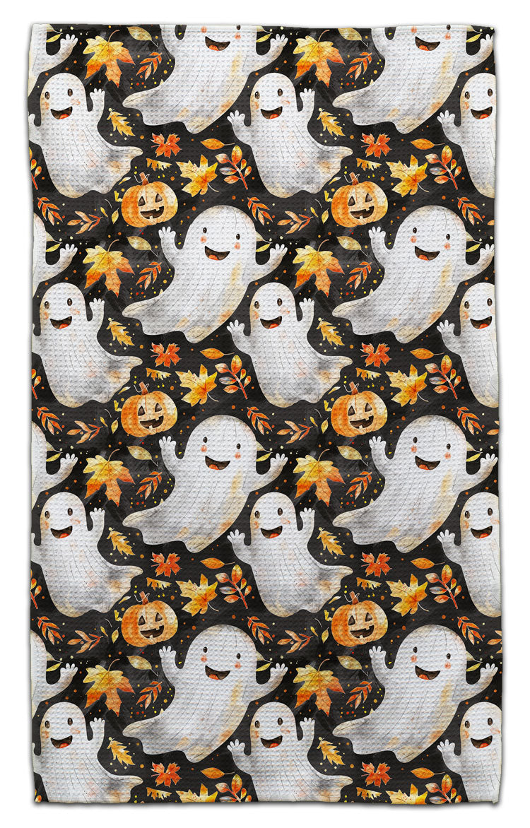 Ghost, Pumpkin & Leaves Waffle Weave Towels