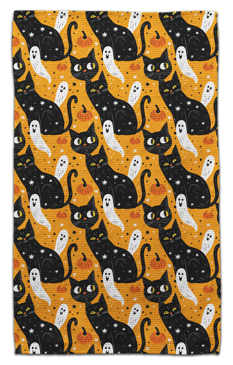 Black Cat & Ghost Waffle Weave Towels