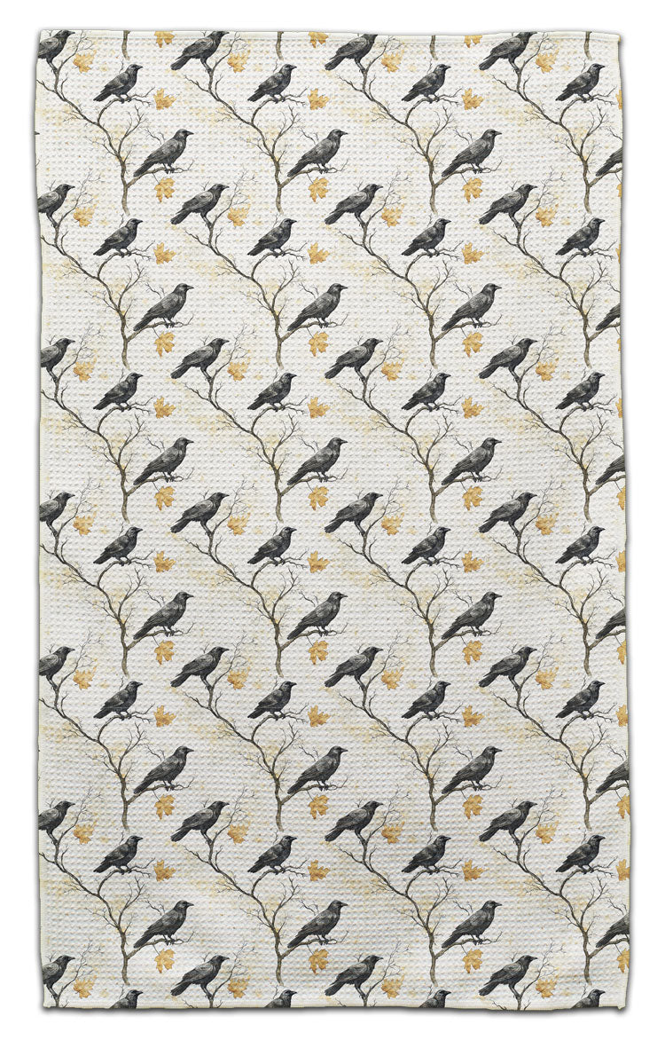 Ravens on Branches Waffle Weave Towel