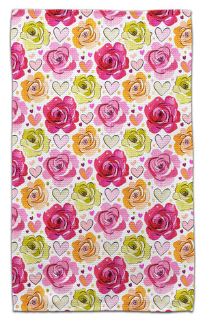 Roses & Hearts Waffle Weave Towel