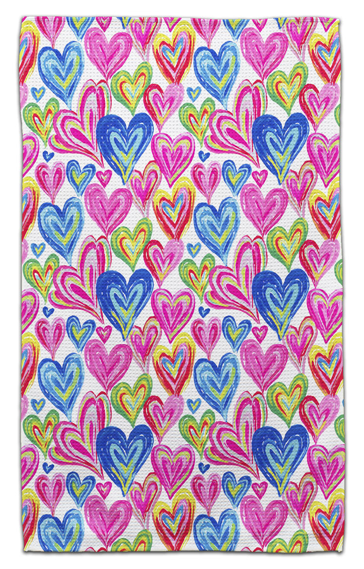 Floating Hearts White Background Waffle Weave Towel