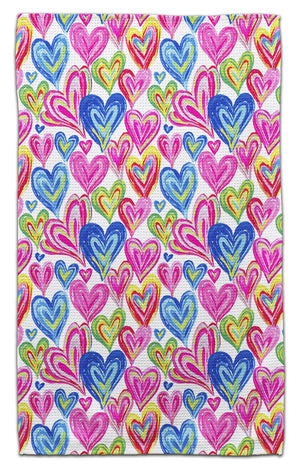 Floating Hearts White Background Waffle Weave Towel
