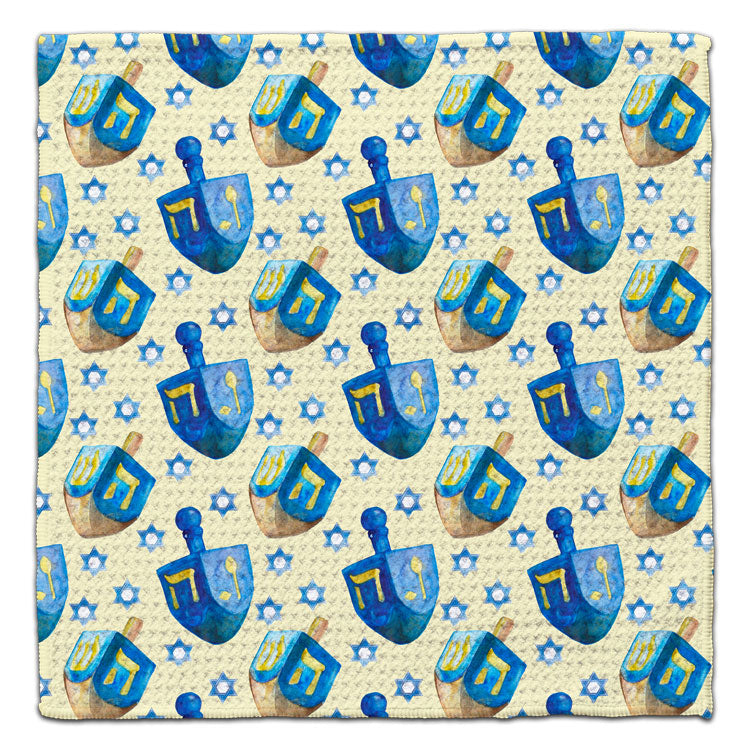 Blue Dreidel Waffle Weave Washcloth