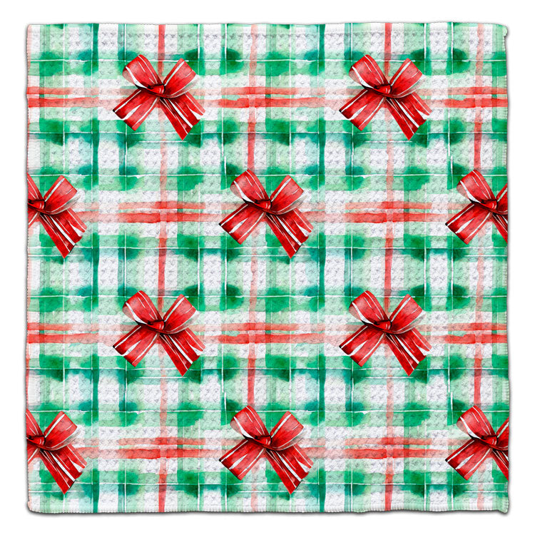 Christmas Bows Waffle Weave Washcloth