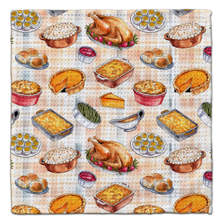 Thanksgiving Dinner Waffle Weave Washcloth