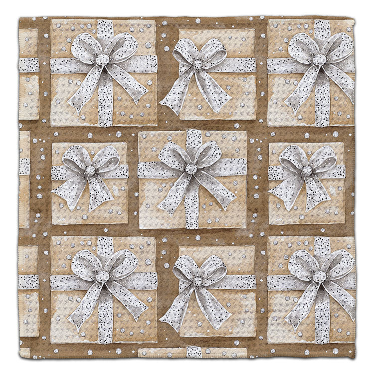 Cream Boxes & Bows Waffle Weave Washcloth