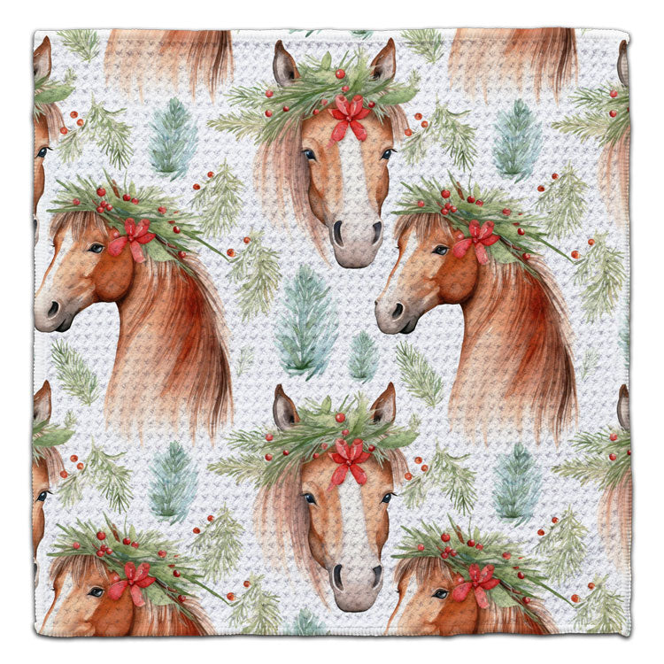 Horses with Wreaths Waffle Weave Washcloth