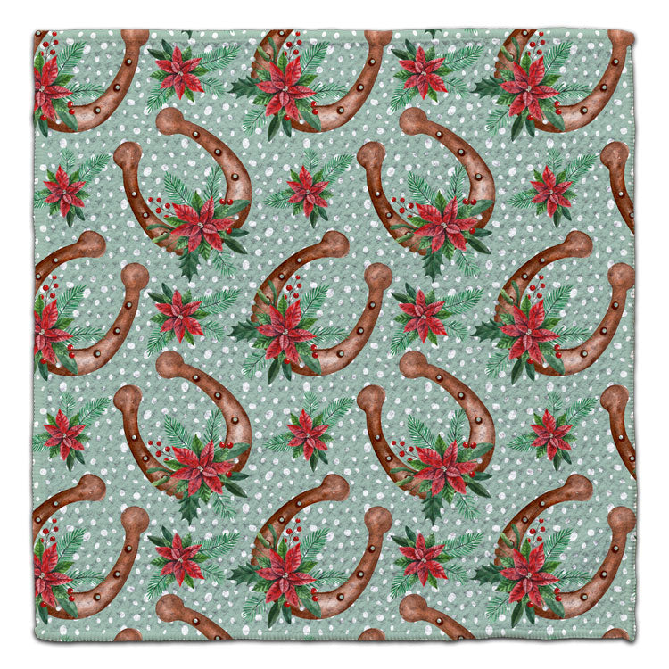 Horseshoes and Holly a Waffle Weave Washcloth