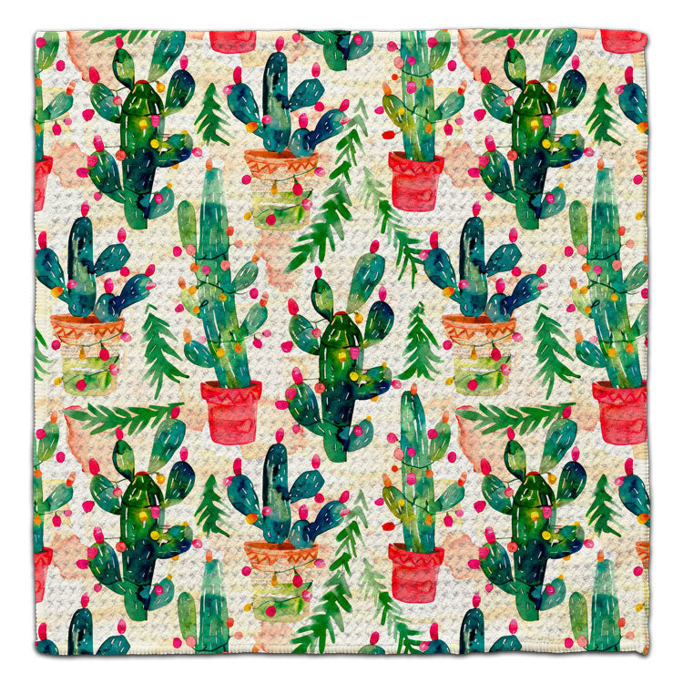 Cactus Christmas Trees Waffle Weave Washcloth